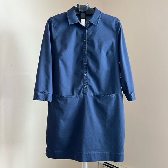 J Jill dress slate blue size medium button up 2 front pockets utilitarian style - Picture 1 of 10
